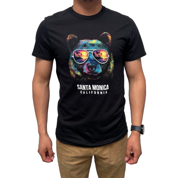 Santa Monica California Tropical Grunge Bear - Black (Front)