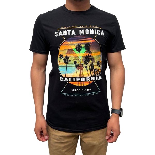 Santa Monica California Since 1886 Follow The Sun - Black (Front)