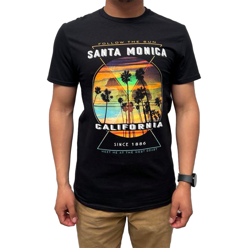 Santa Monica California Since 1886 Follow The Sun - Black (Front)