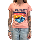 Santa Monica Take It Easy Beach Wave Badge Women's Tee (Front)