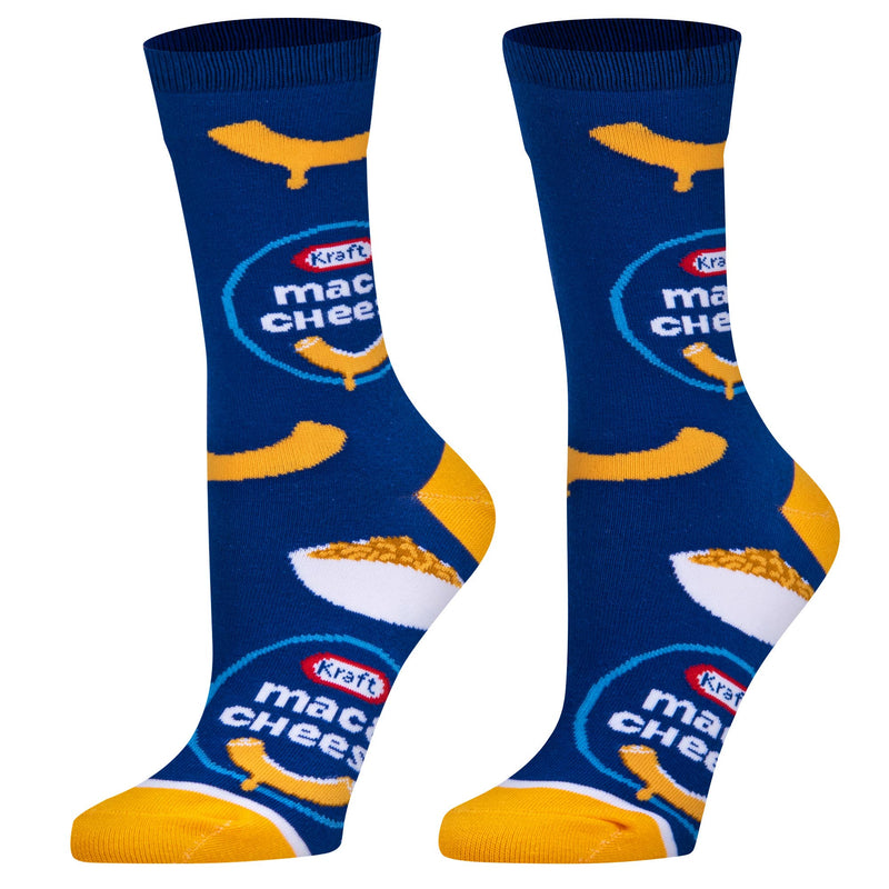Kraft Mac & Cheese themed socks on a white background