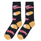 Black socks with Twinkies graphics and text on a white background
