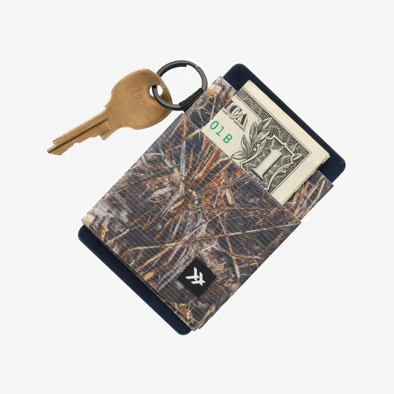 Camouflage keychain wallet with money clip and key holder on a white background
