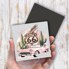 Route 66 Pink Vintage Car Magnet Fridge