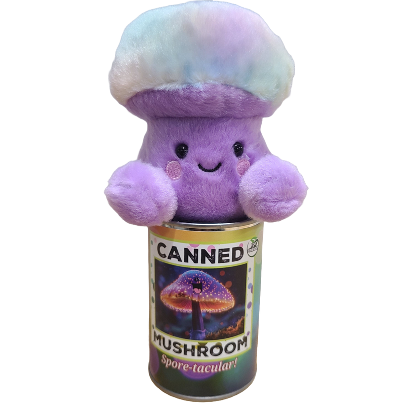  Ombre Rainbow Mushroom Plush on top of can
