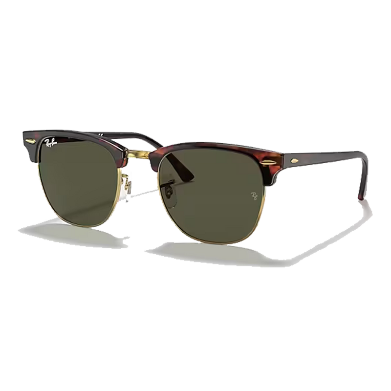 Clubmaster Classic Polished Tortoise On Gold, G-15 Green Lenses Side