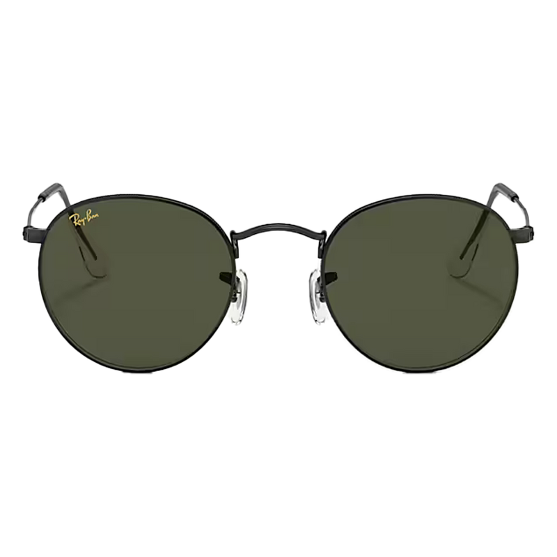 Ray-Ban Round Metal Legend Gold Green Lenses, Polished Black Frame