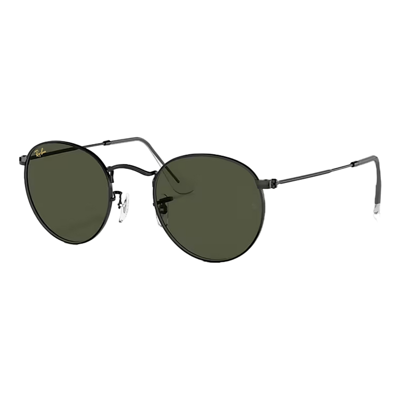 Ray-Ban Round Metal Legend Gold Green Lenses, Polished Black Frame