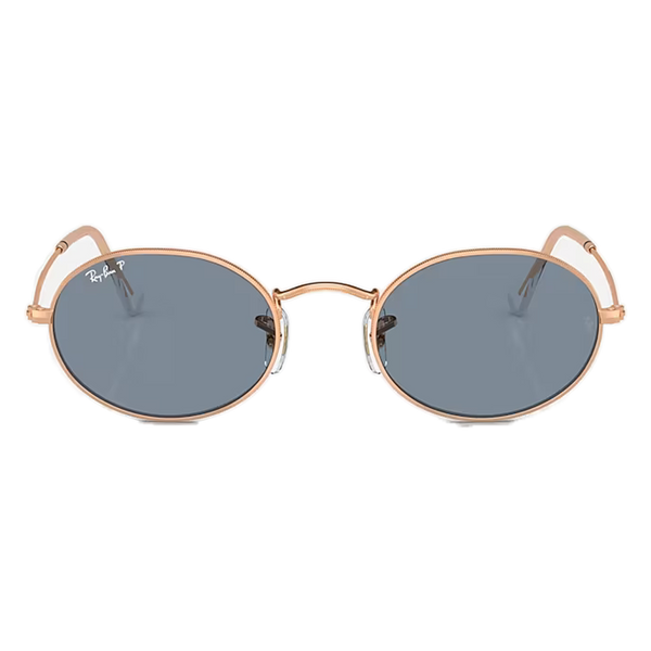 Ray-Ban Oval Blue Lenses, Polished Rose Gold Frame