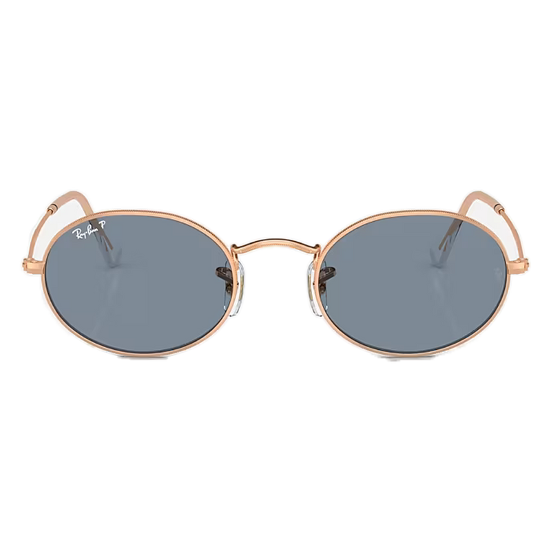 Ray-Ban Oval Blue Lenses, Polished Rose Gold Frame