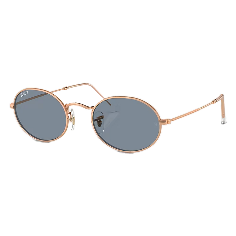 Ray-Ban Oval Blue Lenses, Polished Rose Gold Frame