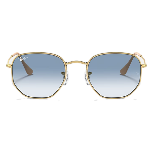 Ray-Ban Hexagonal Blue Lenses, Polished Gold Frame