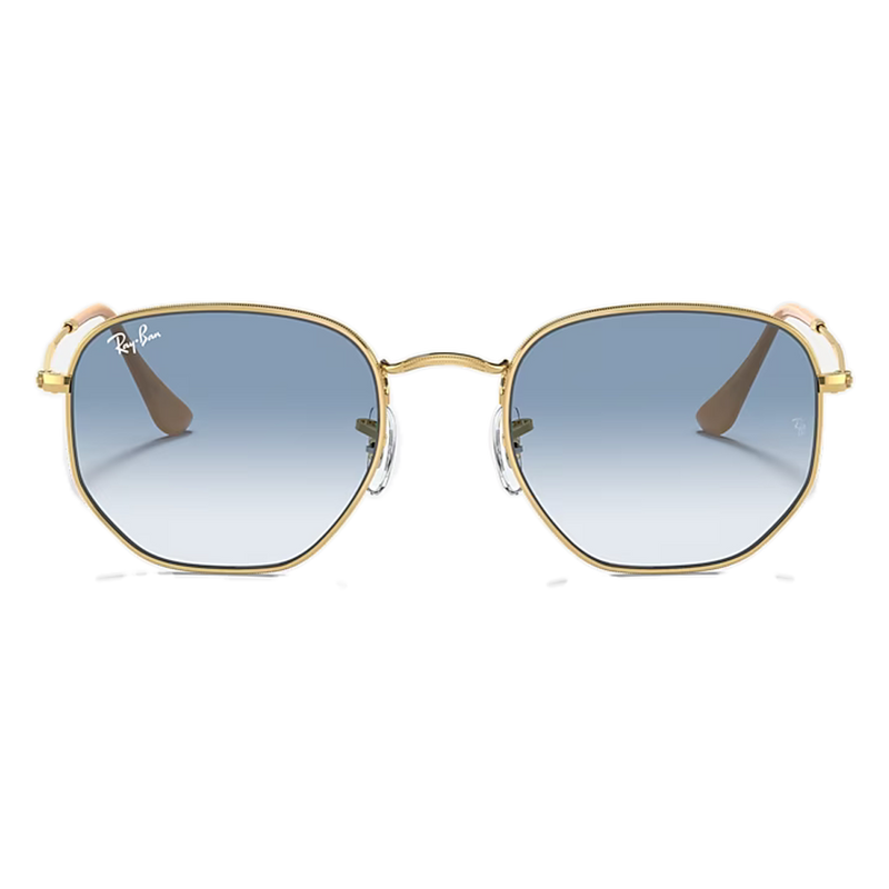 Ray-Ban Hexagonal Blue Lenses, Polished Gold Frame