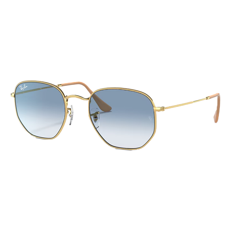 Ray-Ban Hexagonal Blue Lenses, Polished Gold Frame