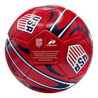 Red soccer ball with USA branding on a white background