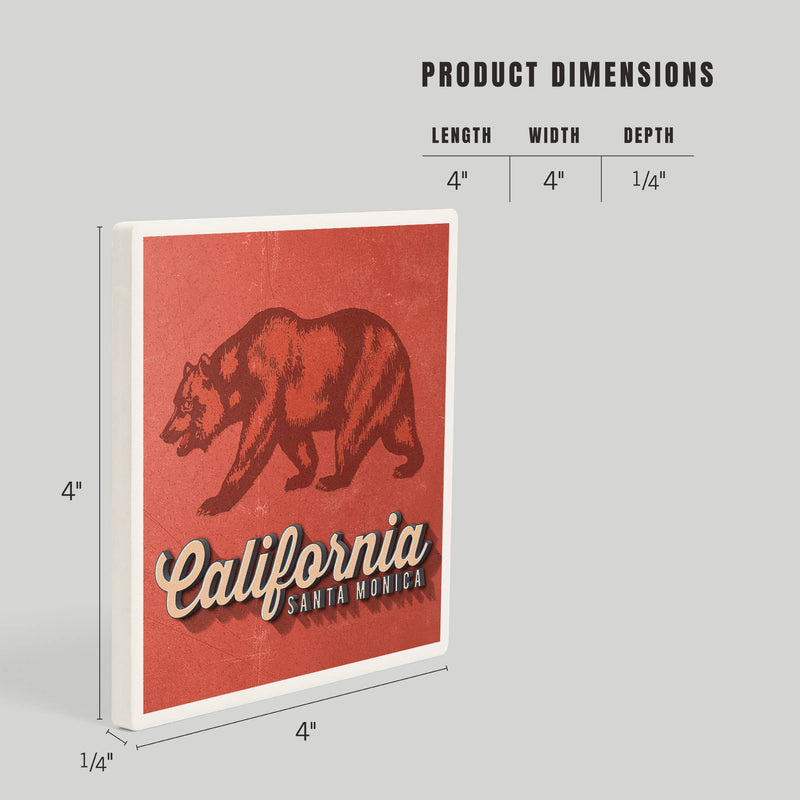 Santa Monica California Bear Design Ceramic Coaster