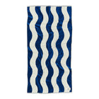 Blue and white striped towel on a white background