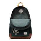 Backpack with a visible brand logo on a white background