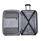 Open suitcase with a geometric pattern on a white background