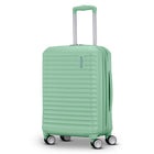 Mint green suitcase with a visible american tourister logo on a white background
