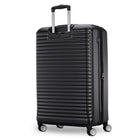 Black suitcase with a textured surface on a white background