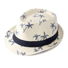 Tropical Palm Tree Straw Fedora : Natural Beige - Palm Print