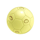 Yellow soccer ball with brand logos on a white background