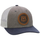Route 66 Canvas Vegan Oiled Leather Trucker Hat - Charcoal/Navy/Gray Front