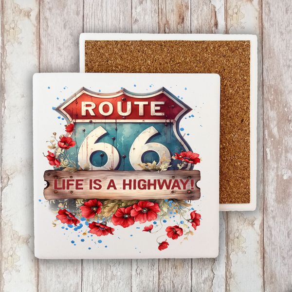 Route 66 Life is a Highway Stone Coaster