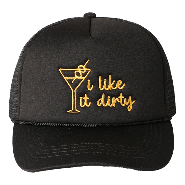 Fashion City Cocktail Texts Embroidery Mesh Back Trucker Hat - Black Front