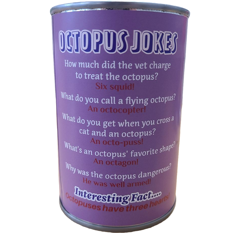 Inky the Canned Octopus - Eco-Friendly Plush Jokes Label