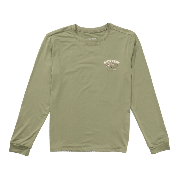 Salty Crew Snag It Boys Long Sleeve Sunshirt Oil Green (Front)