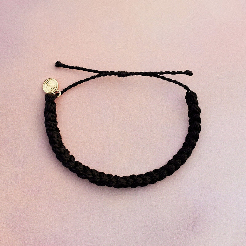 Pura Vida Solid Braided Bracelet - Black (Pink Background)