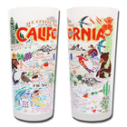 Two colorful tumblers with California-themed illustrations on a white background