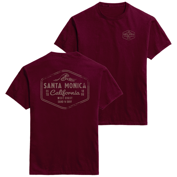 Santa Monica California Jet Lagged Ouray S/S Tee - Maroon