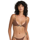 RVCA Crinkle Beaded Triangle  Bikini Top - Chocolate (Front)