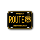 Route 66 license plate with yellow text on a black background