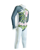 Girls Rashguard Swim w/ Front Zipper - Aloha Forest