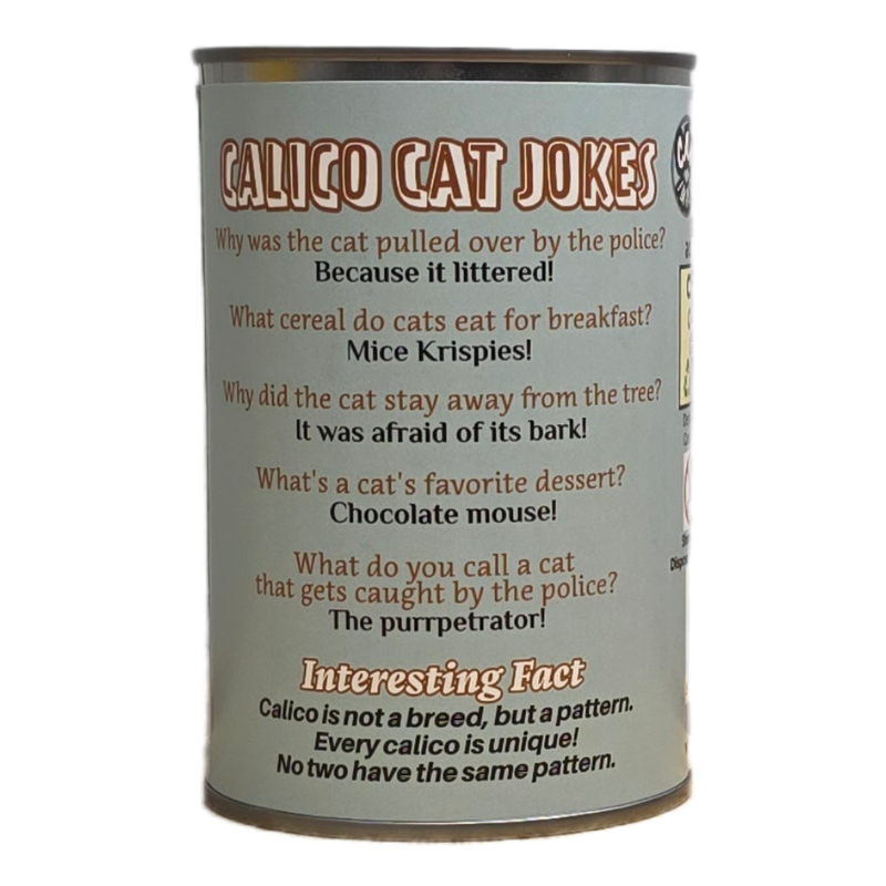 Canned Calico Cat | Stuffed Animal Cat Plush Jokes Label