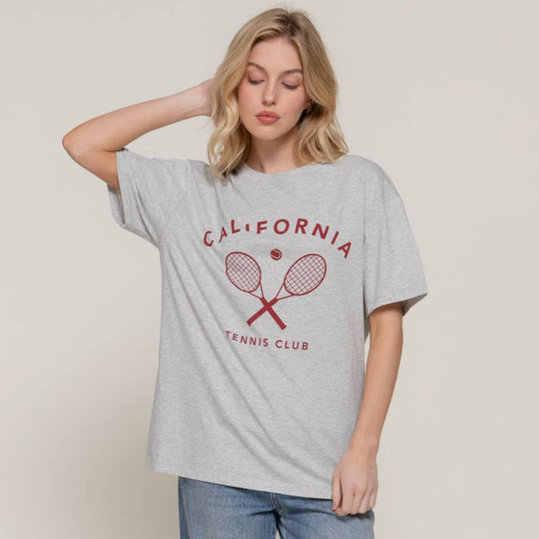 Active Basic Short Sleeve Crew Neck Printed Oversized Tee - Grey Front