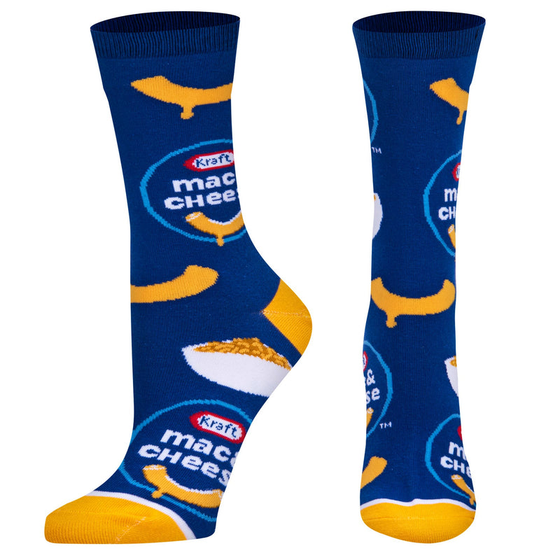 Kraft Mac & Cheese themed socks on a white background