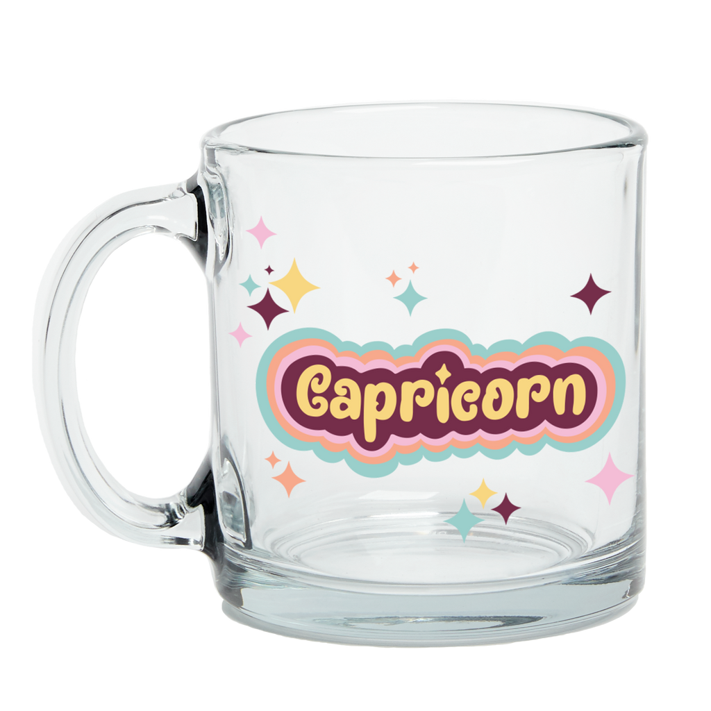 Clear Glass Mug with Text Capricorn