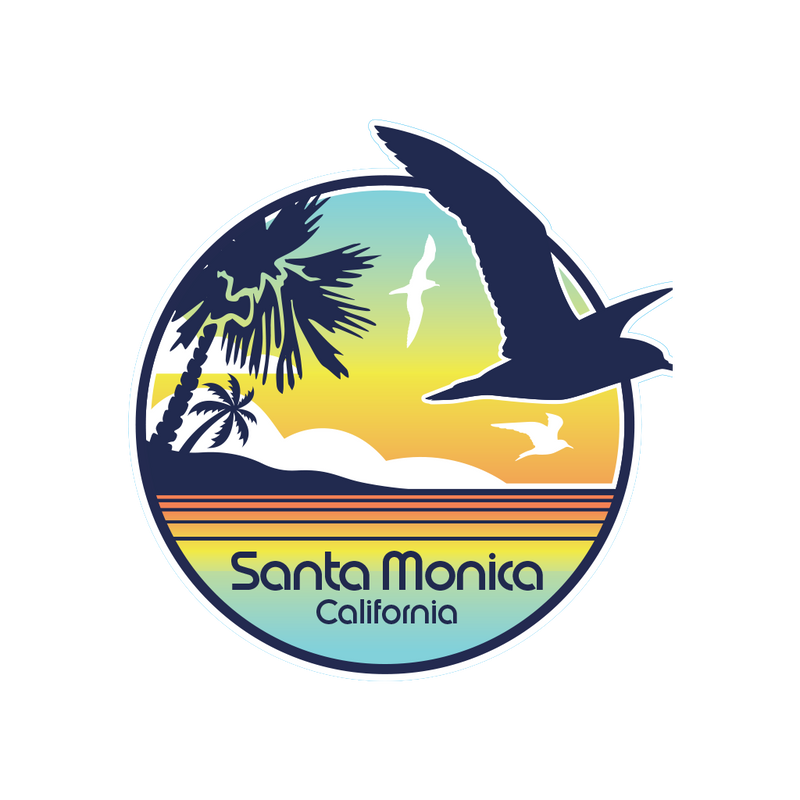 Sticker Pack Santa Monica California Coastal Retro Seagull Sunrise