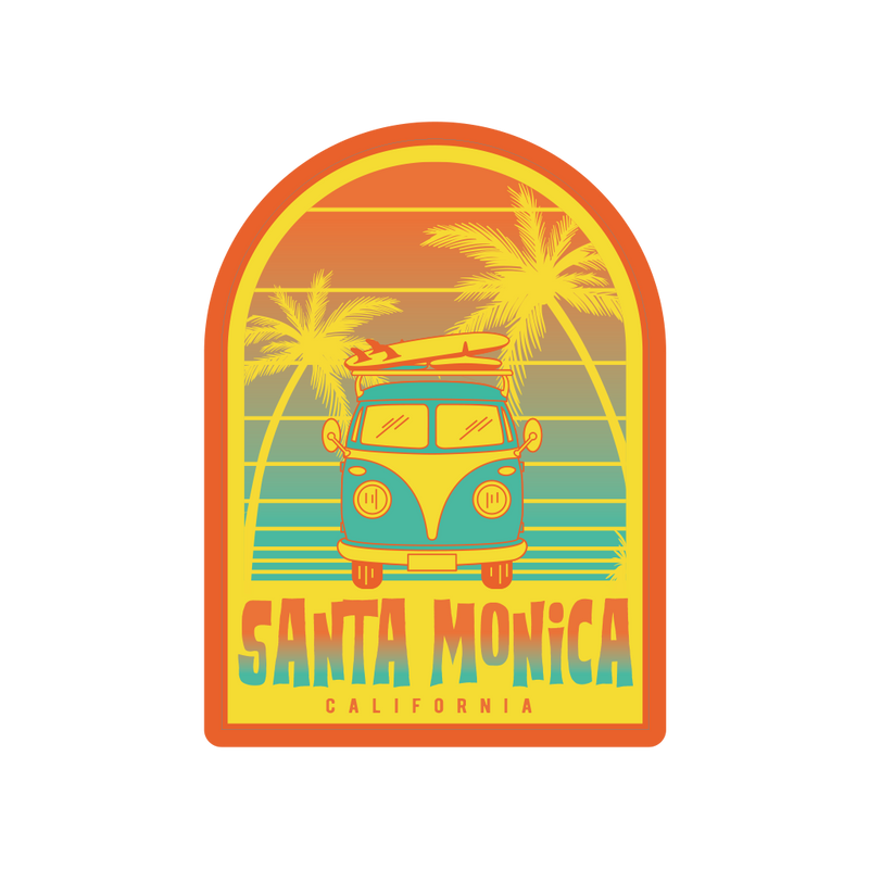 Sticker Pack Santa Monica California Coastal Retro Sunset Surf Van