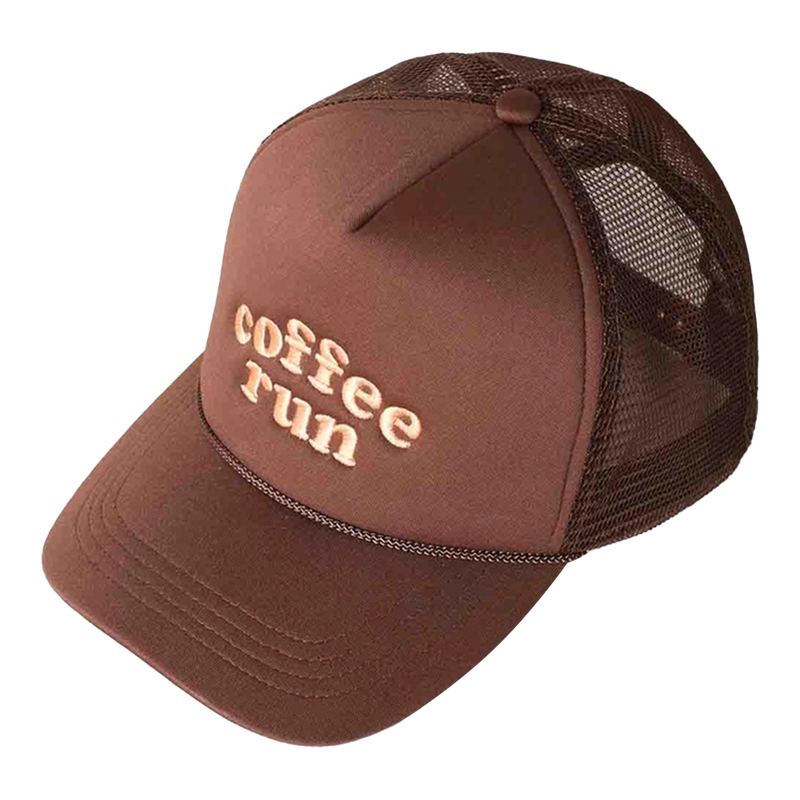 Fashion City Coffee Run Embroidered Trucker Cap - Brown Side