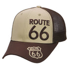 Khaki and brown cap with Route 66 branding on a white background