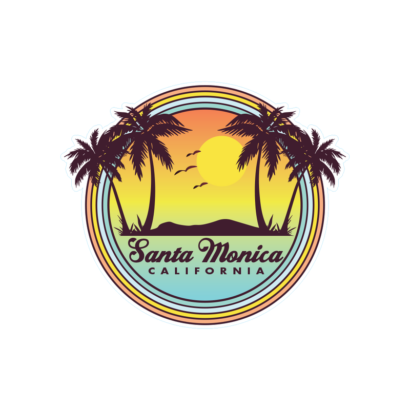 Sticker Pack Santa Monica California Coastal Retro 3 Birds Palms