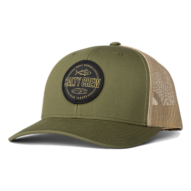 Salty Crew Outlined Moss/Khaki Retro Trucker Front