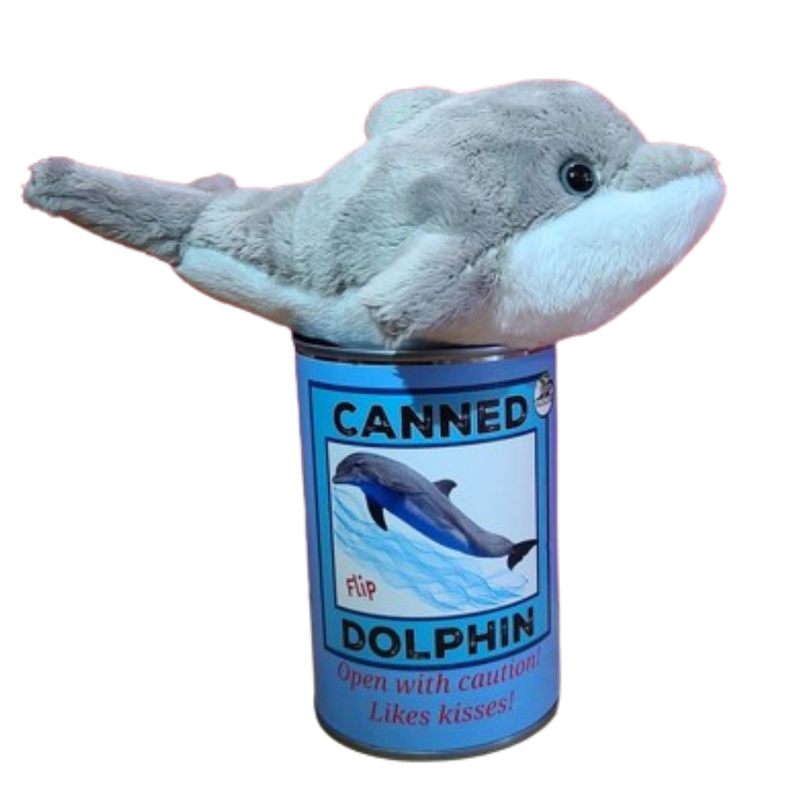 Flip the Canned Dolphin | Stuffed Animal Plush w/Jokes Can and Stuffed Toy