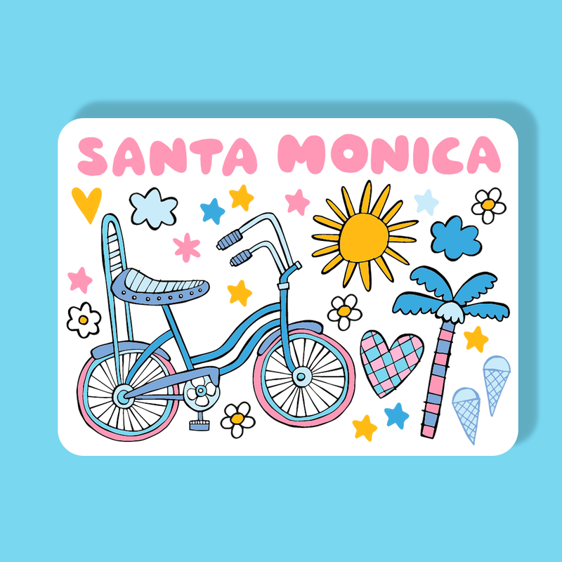 Santa Monica Magnet - Bike (Sky Blue Background)
